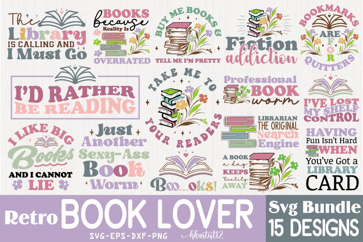 Book Lover Retro SVG Bundle.