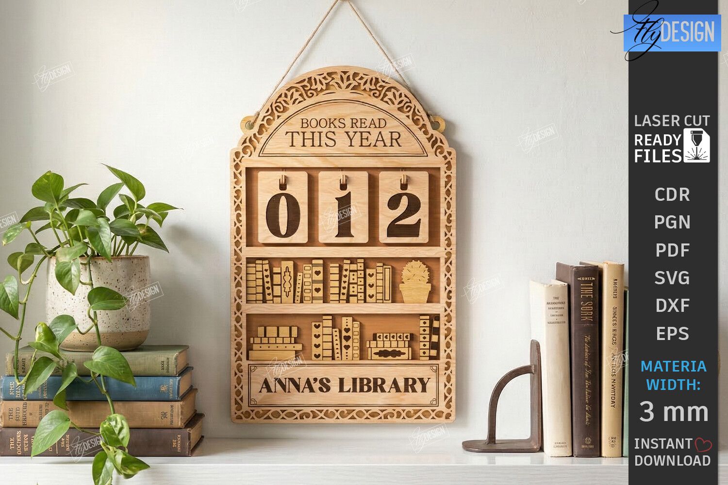 3D Layered Retro Book Tracker Laser Cut