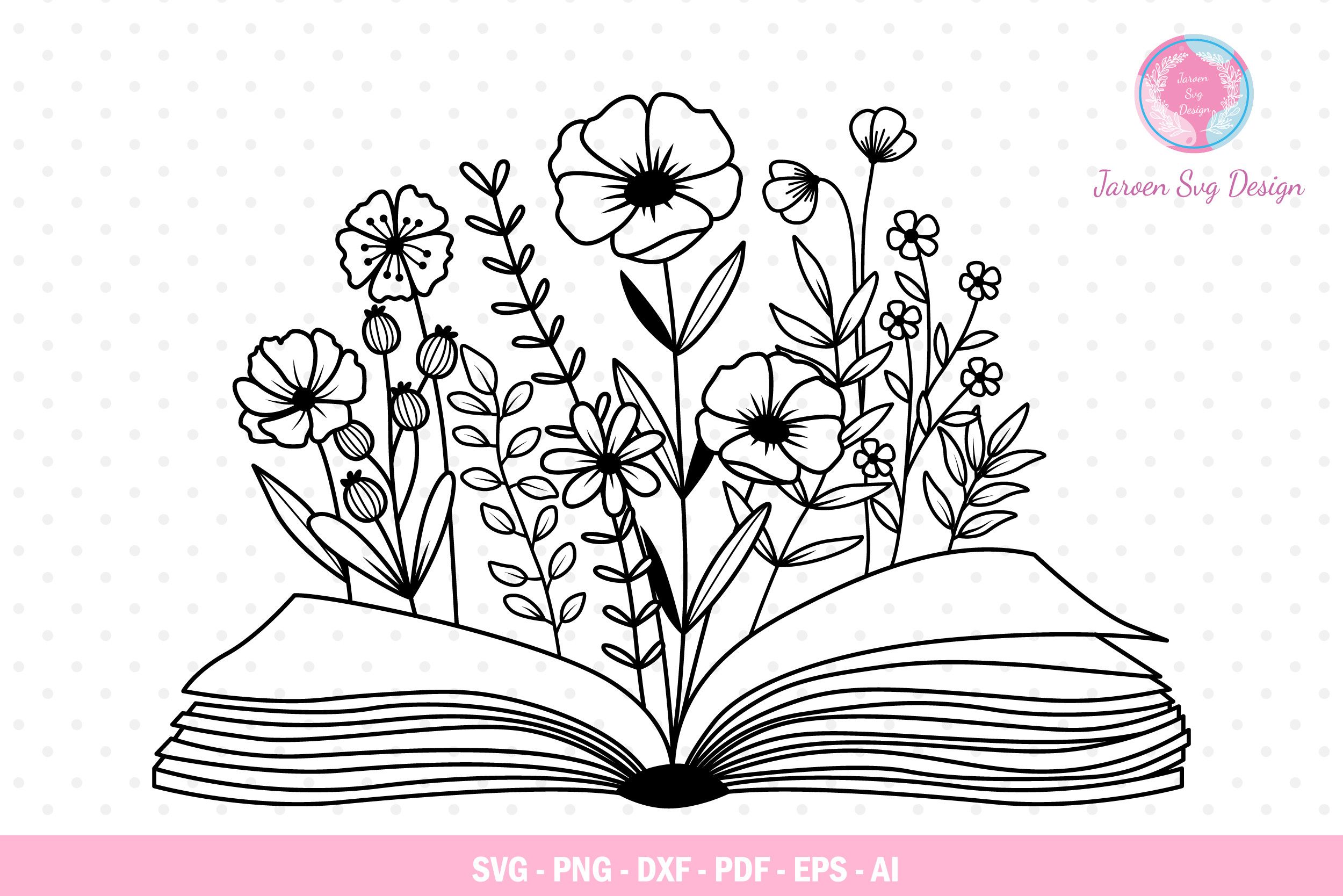 Floral Book Svg, Book with Flowers Svg