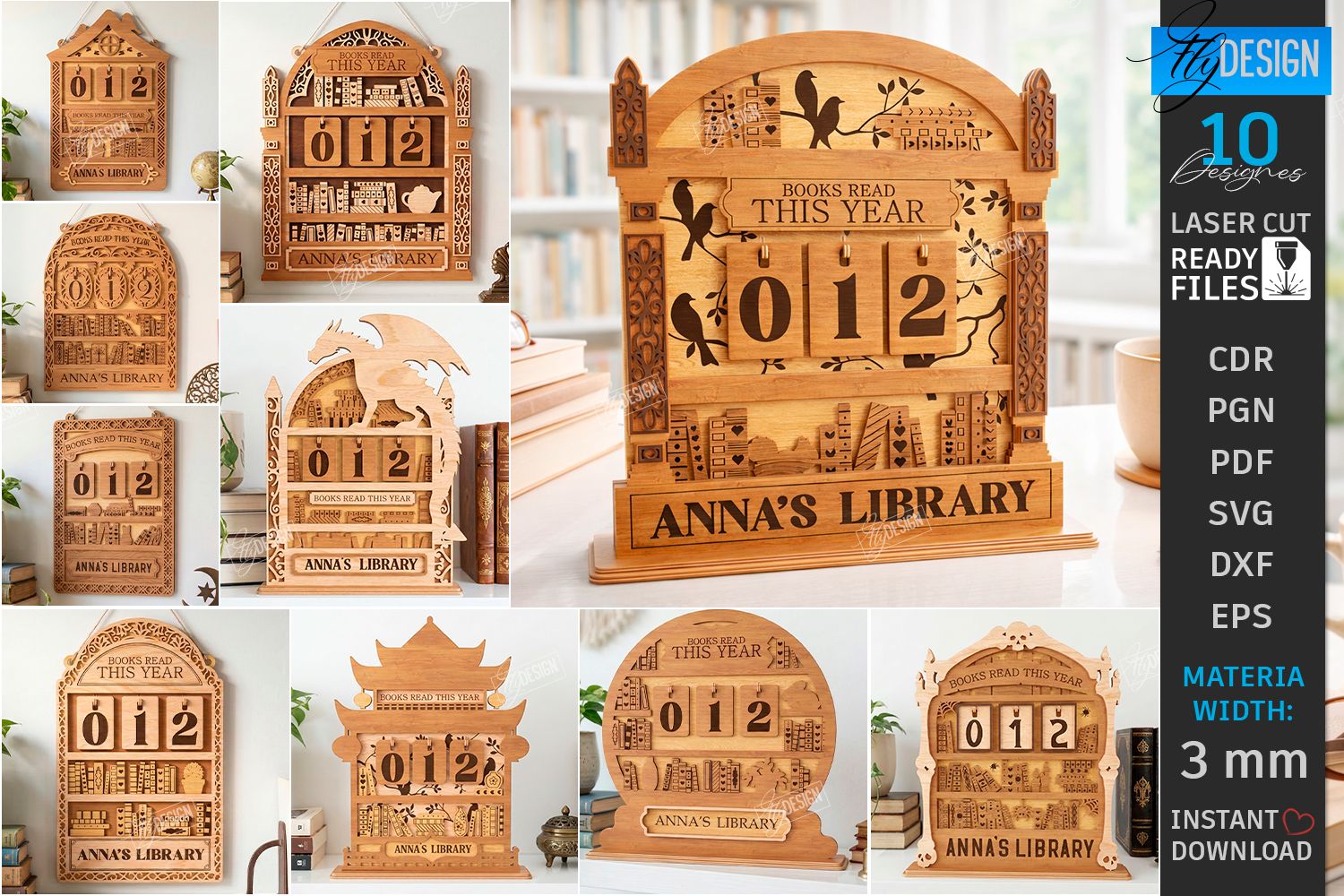 Retro Book Tracker Laser Cut Bundle SVG